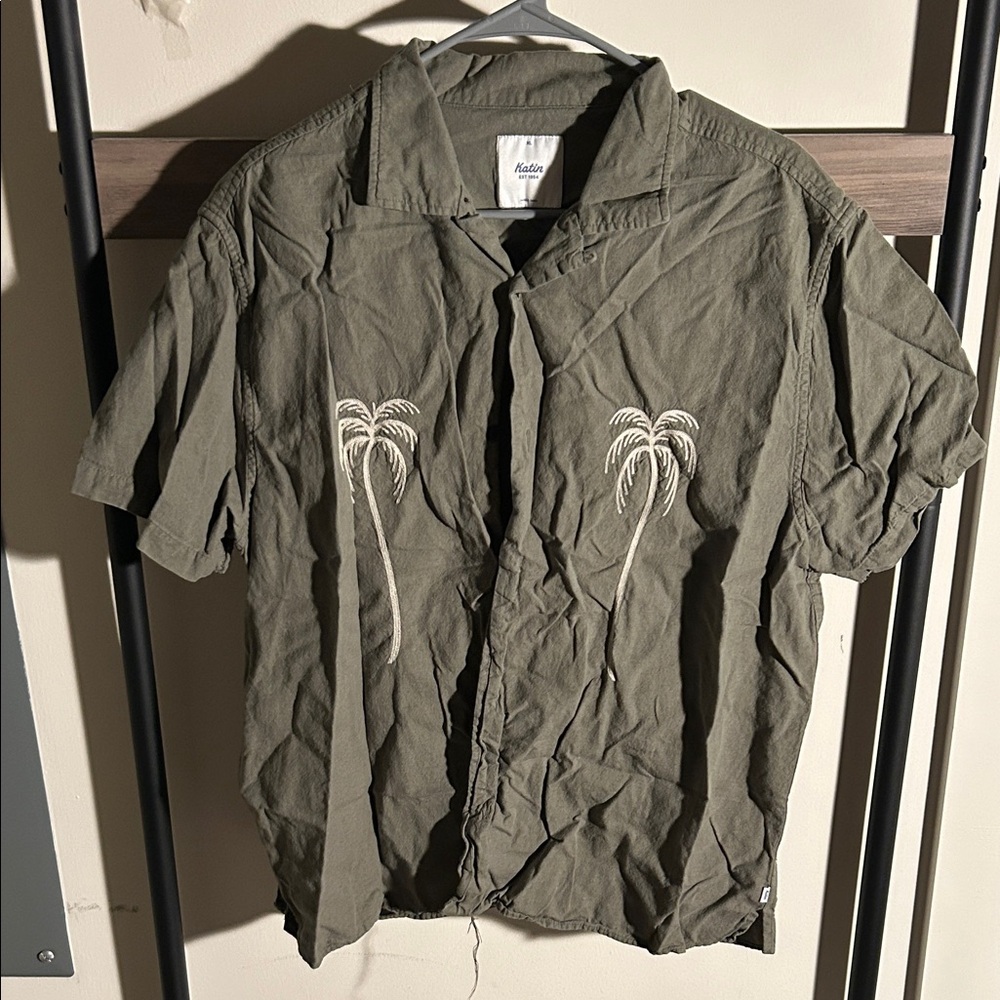 Katin Khaki Shirt with Embroidered Palm Trees